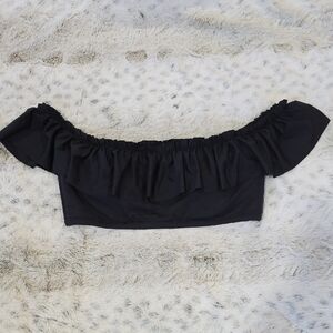 Bleu Rod Beattie Black Off-Shoulder Ruffle Flounce Bikini Top
